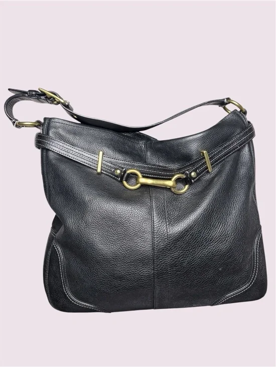 COACH D0869-12460 Women's HAMPTON Boho Satchel Buckle Shoulder Leather Bag Black
