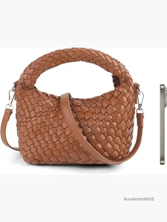 Woven Metallic Hobo Bag with Detachable Crossbody Strap