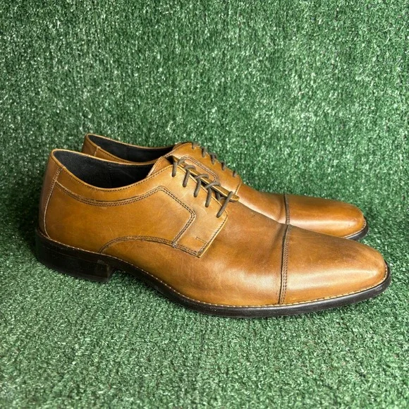 Johnson And Murphy Cap Toe Lace Up Leather Derby Dress Shoes Tan Mens Size 13 M