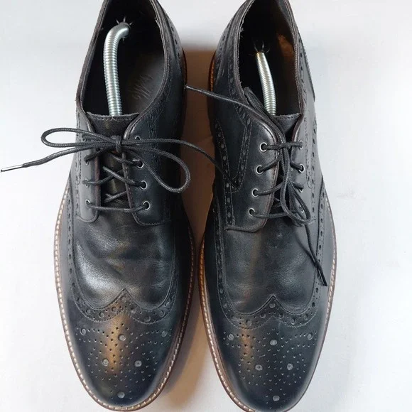 Johnston & Murphy 1850 Men 13M Black Leather Wingtip Lug Sole Oxford J & M