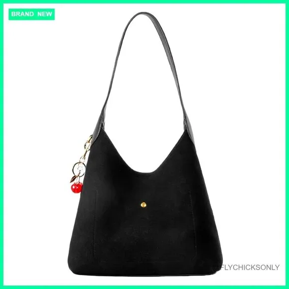 Faux Suede Hobo Shoulder Bag Slouchy Tote Medium Size Magnetic Closure