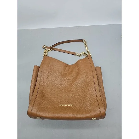 Michael‎ Kors Women's Genuine Leather Tan Gold Chain Hobo Bag W/ Garment Bag