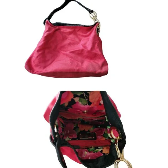 JPK Paris 75 hobo bucket shoulder bag in red nylon with a floral lining