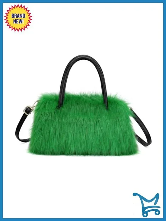 Faux Fur Tote Handbag with Detachable Strap for Women Hobo Bag