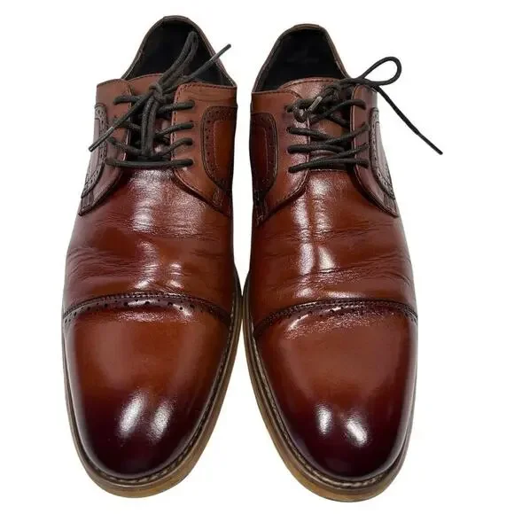 Stacy Adams Dickinson Cap Toe Oxfords, broguing burnished leather finish Size 9