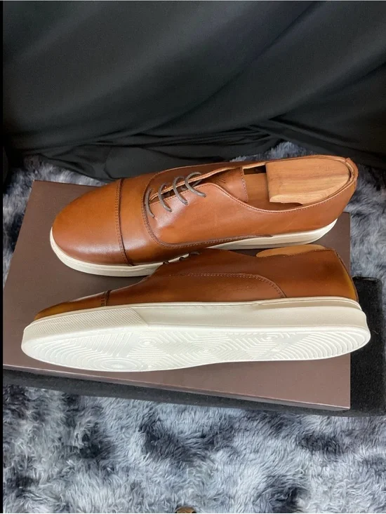 Classic Men's Leather Derby in Tan with White Sole