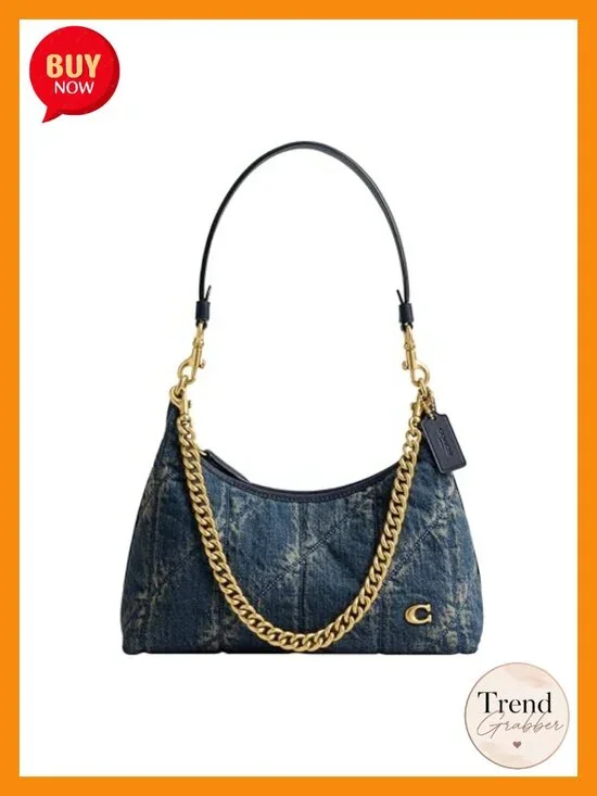 Denim and Leather Shoulder Bag with Detachable Straps