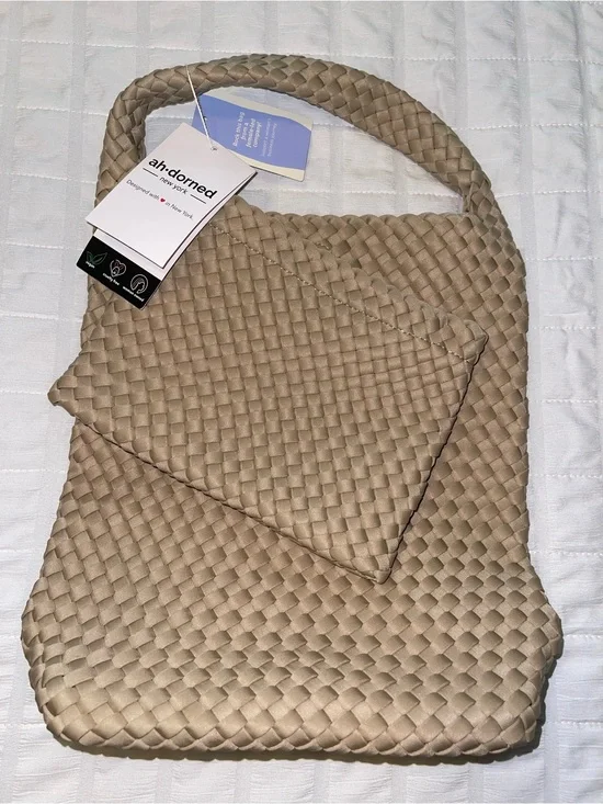 ah-dorned Beige Woven Hobo Bag with Pouch