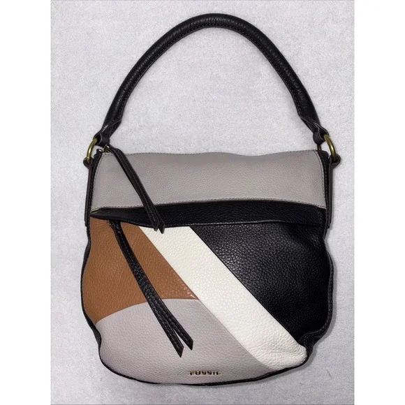 Fossil Molly Pebbled Leather Shoulder Bag Patchwork Hobo Purse