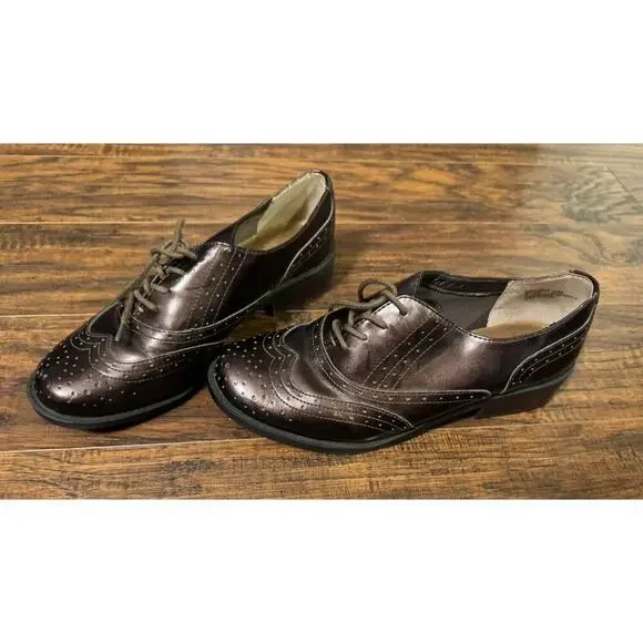Bass Della Mens Shiny Brown Leather Lace Up Oxford Dress Shoes Size 9.5