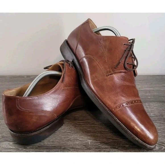 Johnston & Murphy Signature Series Cap Toe Derby Shoes Men's 10 M Brown Leather