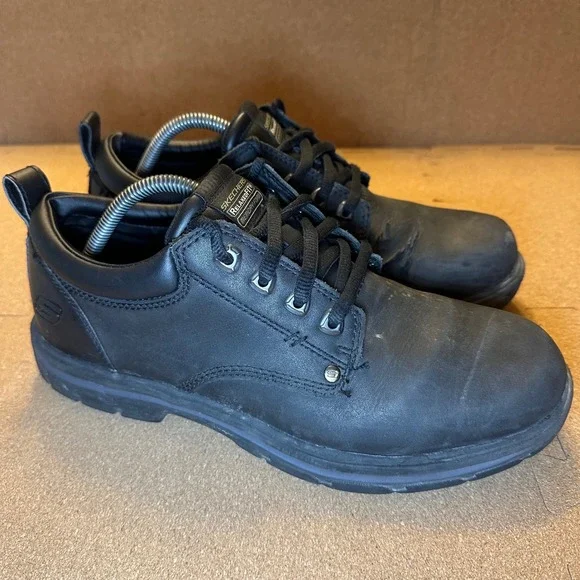 Skechers Relaxed Fit Memory Foam Black Leather‎ Work Shoes Mens 9.5 SN 64260