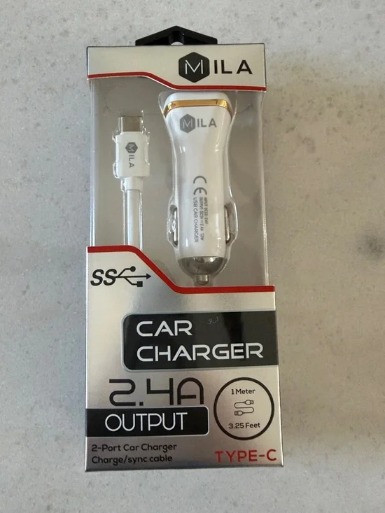 New White & Gold Type-C 2.4A Car Charger