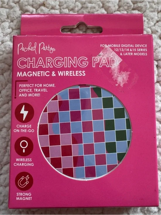 Packed Party Magnetic Wireless Charging Pad Pink Checkered iPhone