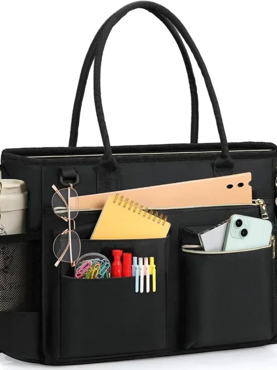 Elegant 15.6-Inch Women's Laptop Tote: Waterproof, Multi-Pocket Professional Bag