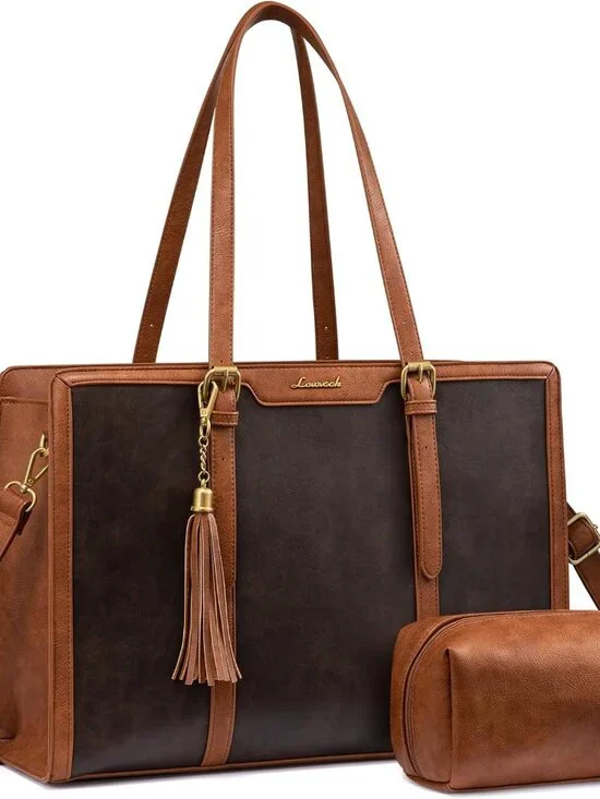 Vintage Leather Laptop Tote for Women – Elegant 15.6