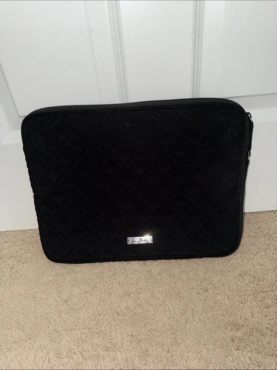 Vera Bradley Black Quilted Laptop Sleeve with Silver Logo Plate