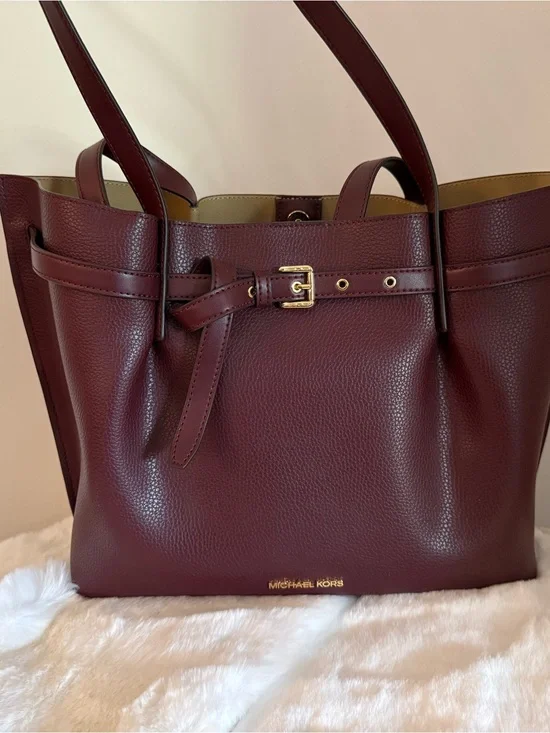 Michael Kors Wine Leather Tote with Gold Hardware