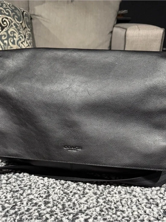 Coach Black Leather Messenger Bag for Men - Minimalist Flap