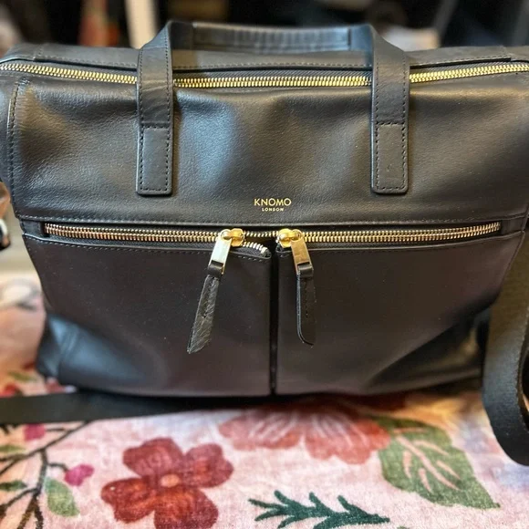 KNOMO London Black Leather Laptop Bag
