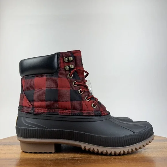 New Mens Tommy Hilfiger Colins Red Plaid Waterproof Duck Boots Size 7 M NIB