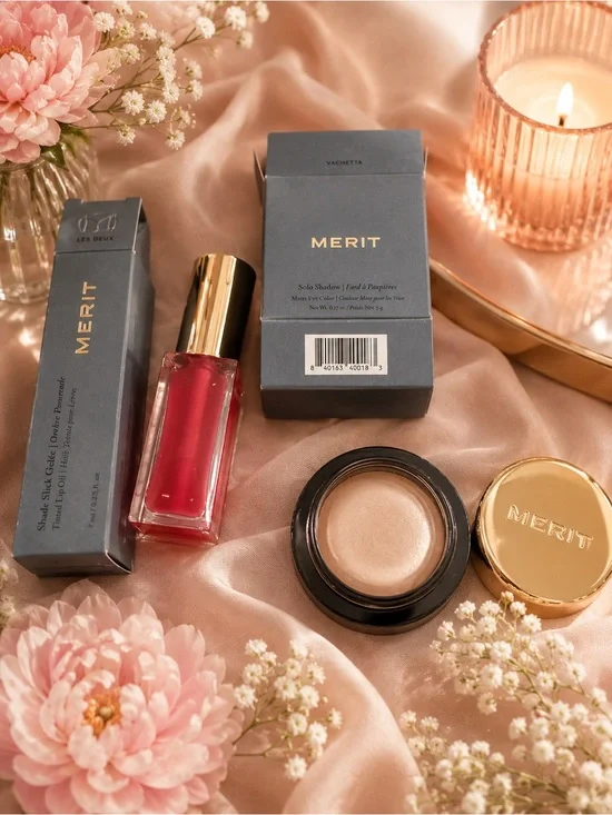 Merit Women Makeup Set — Pink Lip Gloss & Cream Shadow