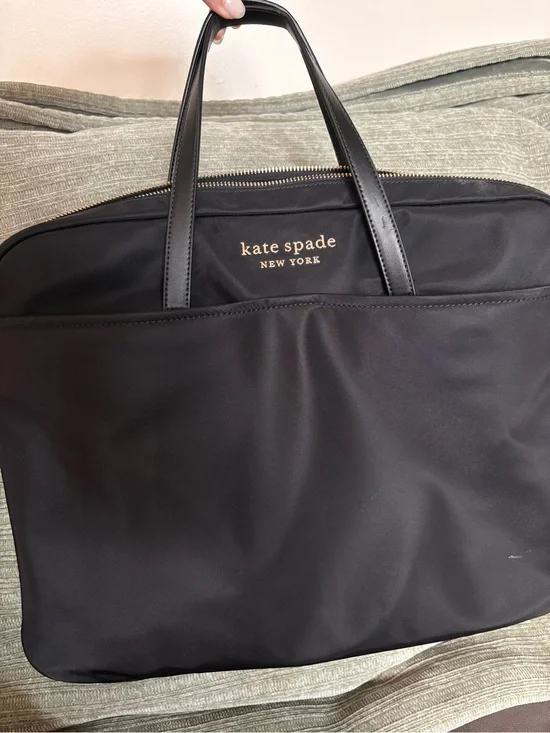 kate spade black nylon laptop brief with leather handles and removable strap