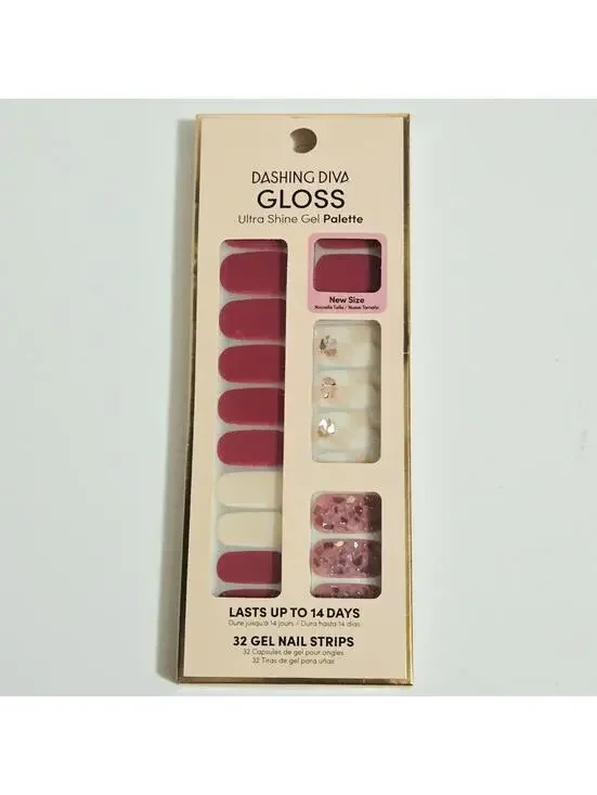 NEW Dashing Diva Gloss Ultra Shine Gel Nail 32 Strips Maroon Pink Gold