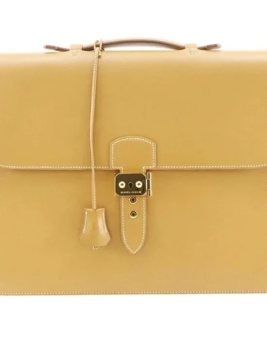 HERMES Sac A Depeche 38 Business bag natural yellow/Brown Box carf mens