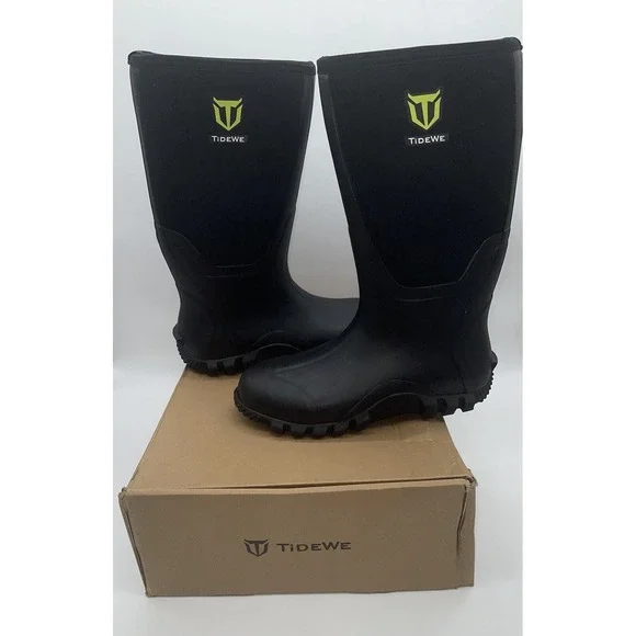 TIDEWE Rubber Boots for Men Waterproof Rain Boots Steel Shank Size 12 Black
