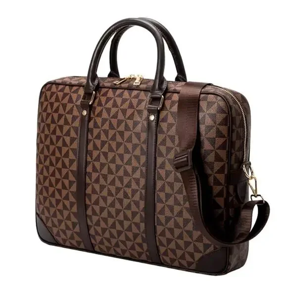Brown Geometric Print Laptop Bag Briefcase Travel Work Bag Designer Inspired