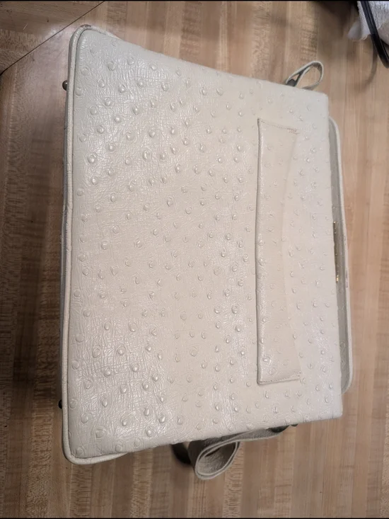 Vintage Frenchy Of California Cream Ostrich-Embossed Laptop Tote Bag