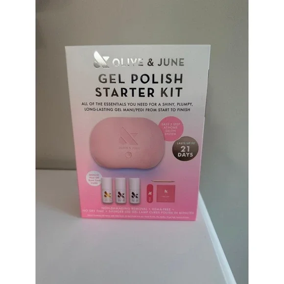 Olive & June Gel Polish Starter Kit Women OS Pink LED Lamp HEMA-Free NWT