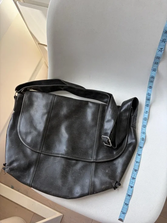 Black Faux Leather Messenger Bag - Classic Crossbody BOHO distressed