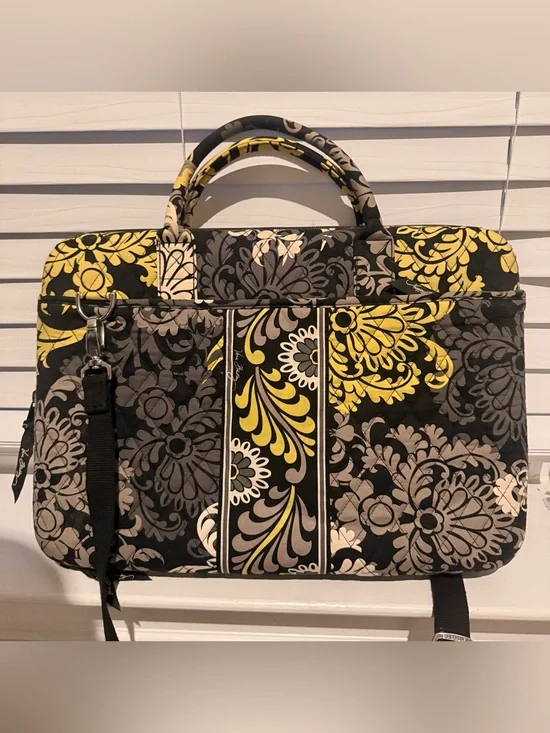 Vera Bradley Retired Baroque Pattern Yellow Black Floral Quilted Laptop Bag