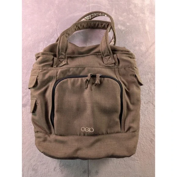 OGIO Brown Canvas Laptop Tote Bag Polka Dot Lining Padded Sleeve Utility Pockets