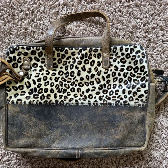 Myra leopard hair-on shoulder laptop bag/briefcase/computer bag