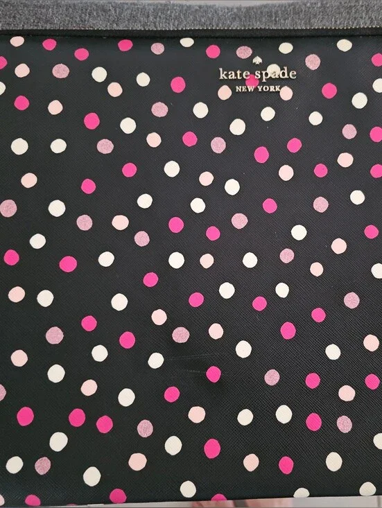 Kate Spade Black Pink Polka Dot Laptop Sleeve Zip Case