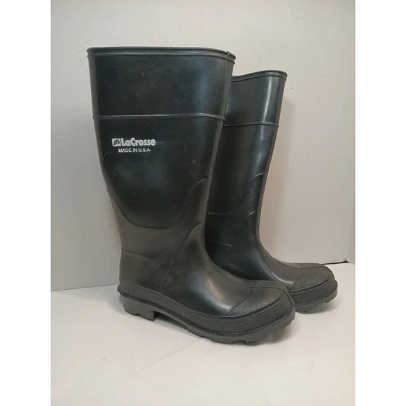 LaCrosse Men Black Rubber Rain Boots Made in USA Waterproof Work Size 7