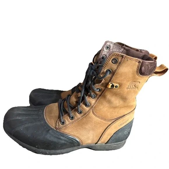 SOREL CHEYANNE NM2128-256 Waterproof Brown Leather Rubber Duck Boot Men's 13