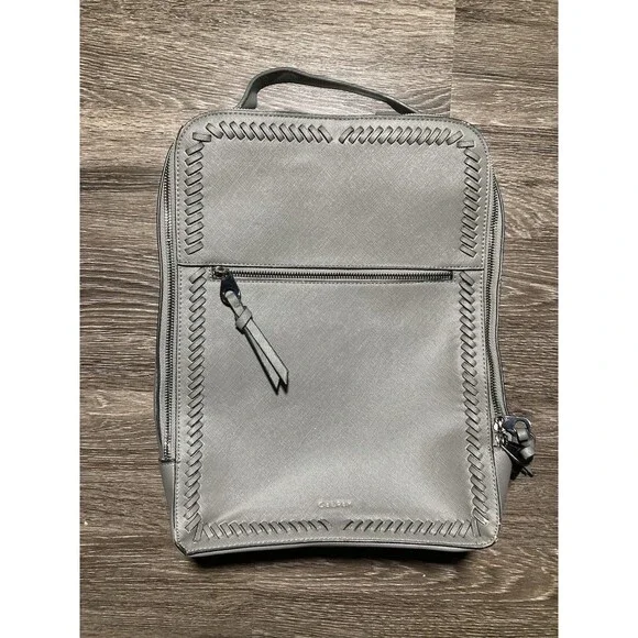 CALPAK Kaya Faux Leather Laptop Backpack Cool Gray