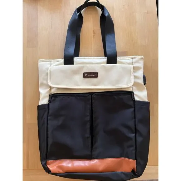 Cyureay Laptop Bag Convertible Tote Backpack Travel Black Tan