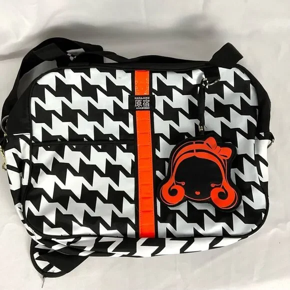 Harajuku Lovers Houndstooth Messenger Bag Black & White Laptop Shoulder Y2K