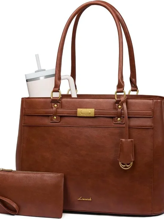 Laptop Tote Bag for Women, 15.6 Inch Waterproof Leather Work Computer Bag, Large