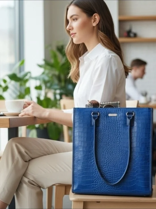 Gorgeous Targus Blue Embossed Alligator Chic Corporate Work Laptop Bag. Pristine