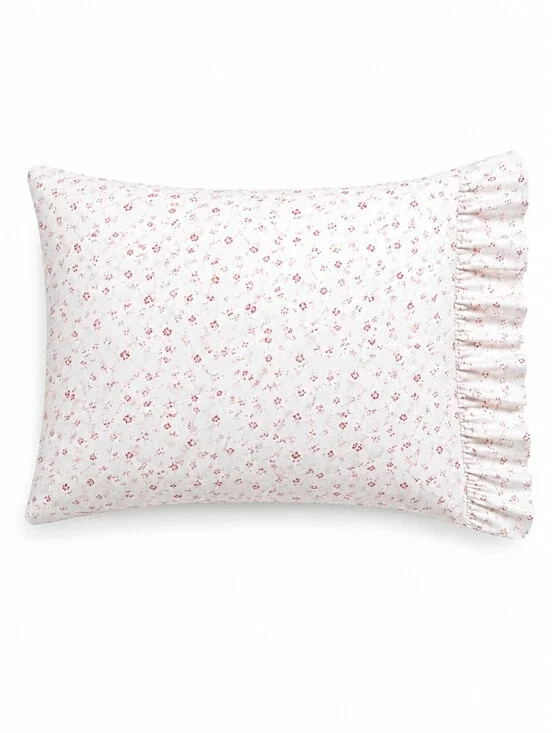 VTG Ralph Lauren Colchester Standard Pillowcase Red White Ditsy Floral Ruffle