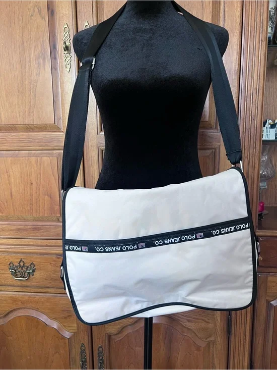 Y2K Polo Ralph Lauren Pink /cream Messenger Bag w/ Black Trim