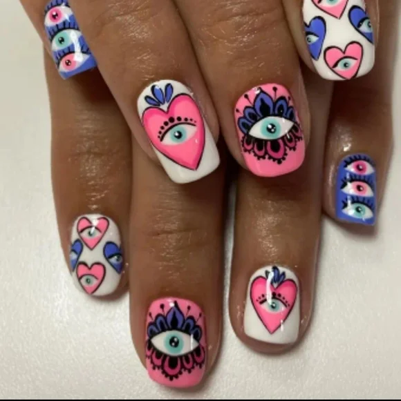 🔥3/$21 Love and eye design short Press on False nails