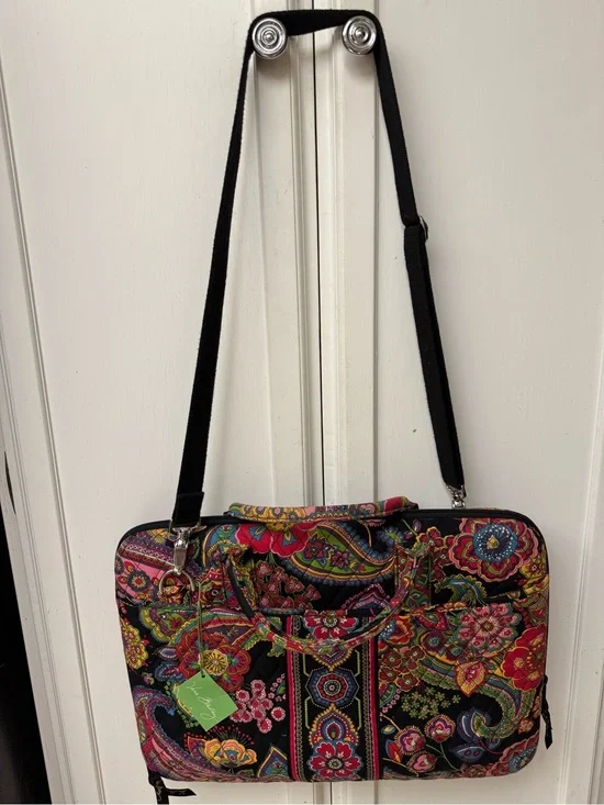 Vera Bradley Black Quilted Laptop Bag with Multicolor Paisley Print