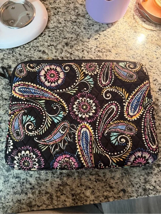 Vera Bradley Quilted Paisley Laptop Sleeve - Black with Multicolor Floral Print